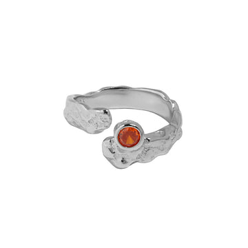 Women Red Round CZ Irregular 925 Sterling Silver Adjustable Ring