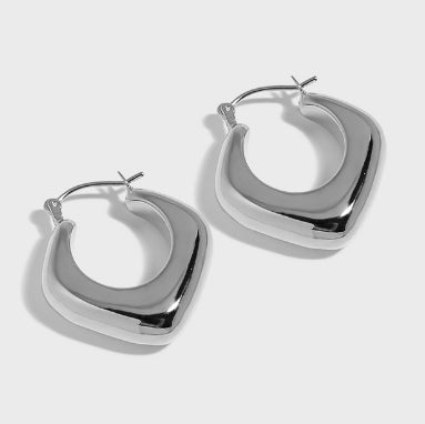 Holiday Geometry Hollow Rhombus  925 Sterling Silver Hoop Earrings