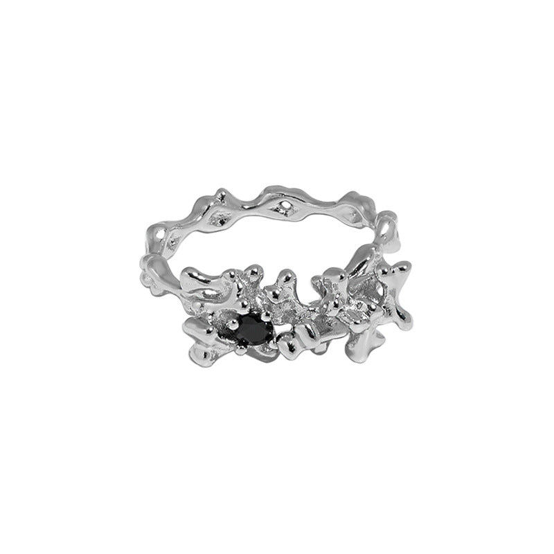 Fashion Irregular Lava CZ 925 Sterling Silver Adjustable Ring