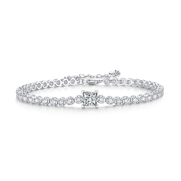 Gift Square Moissanite Round CZ Chain 925 Sterling Silver Bracelet