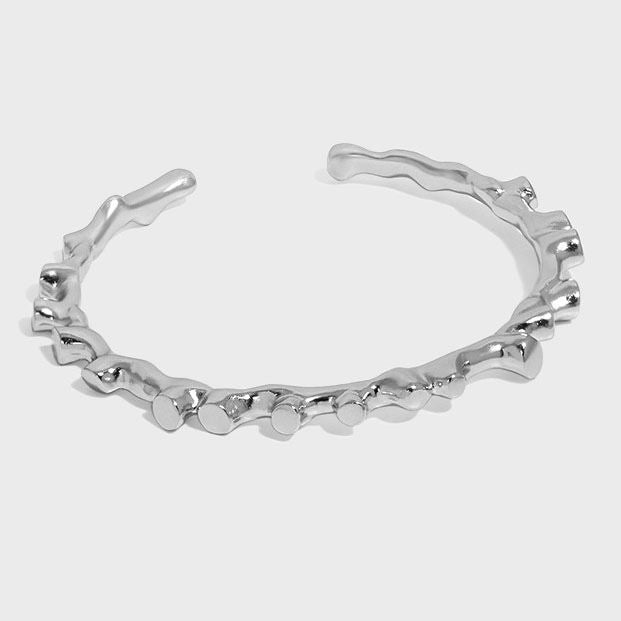 Irregular Lava Stones 925 Sterling Silver Open Bangle