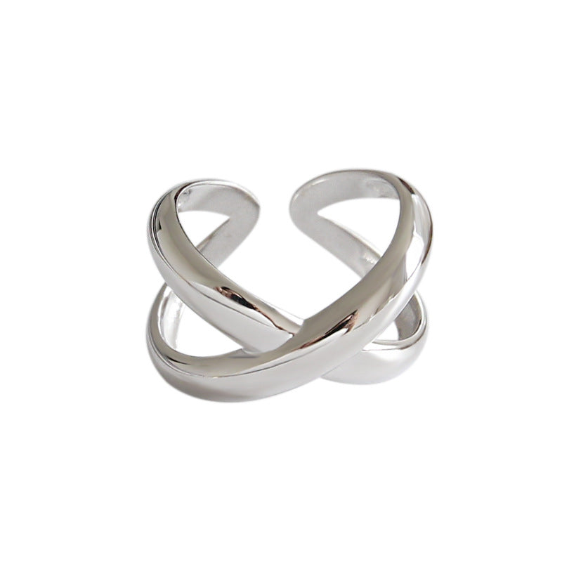 Simple X Cross 925 Sterling Silver Adjustable Ring