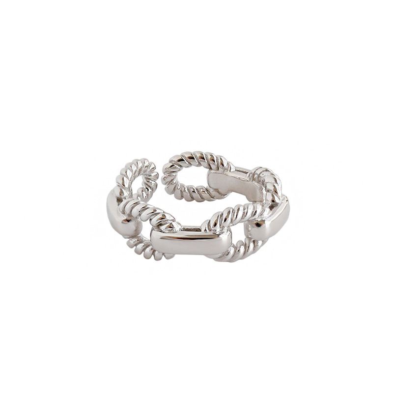 Fashion Twisted Hollow Chain 925 Sterling Silver Adjustable Ring