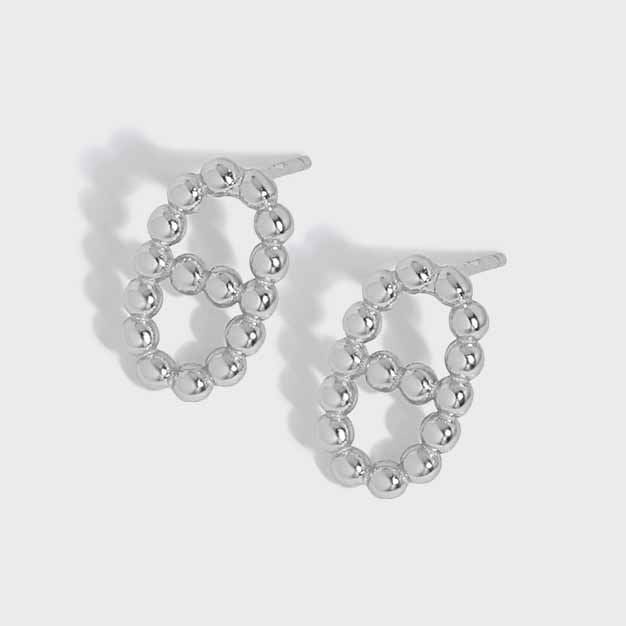 Fashion Hollow Beads Pig Nose 925 Sterling Silver Stud Earrings