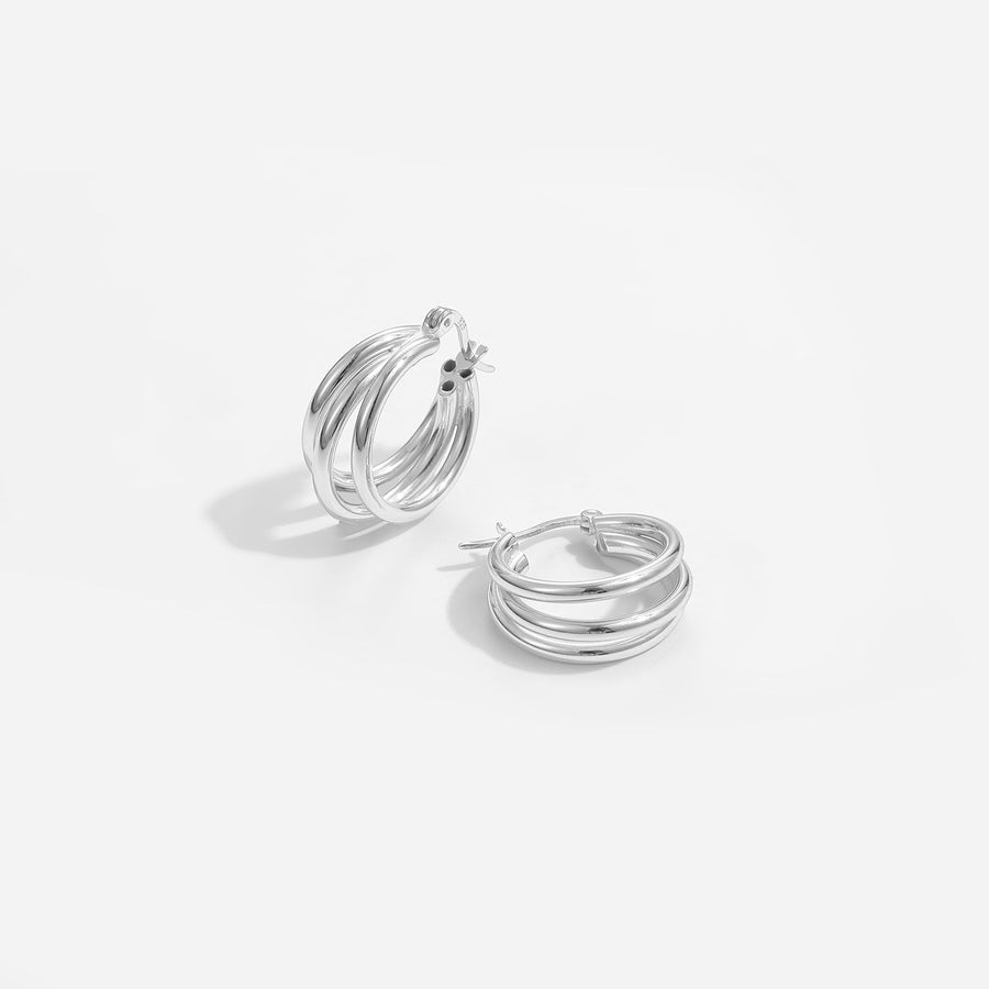 Daily Triple Circles 925 Sterling Silver Hoop Earrings