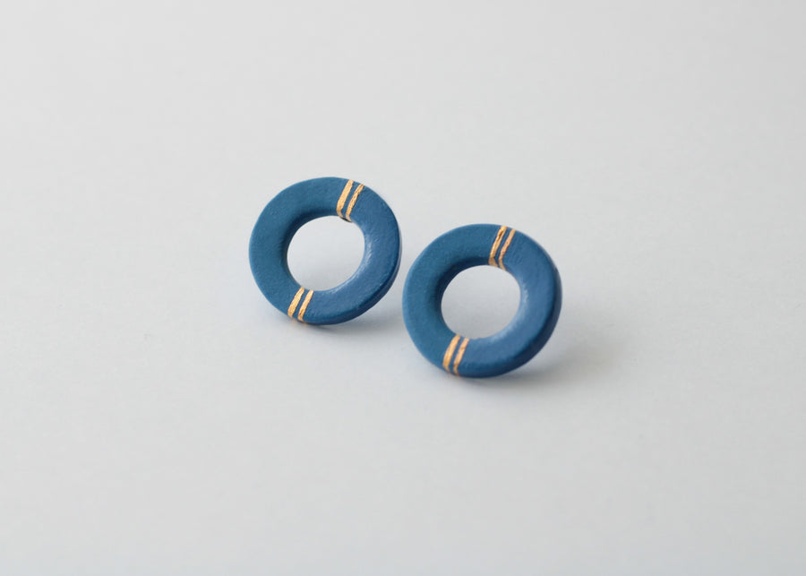 Golden Minimal blue porcelain earring - large size with hole