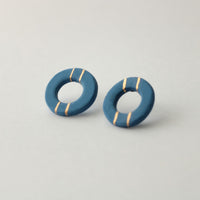 Golden Minimal blue porcelain earring - large size with hole