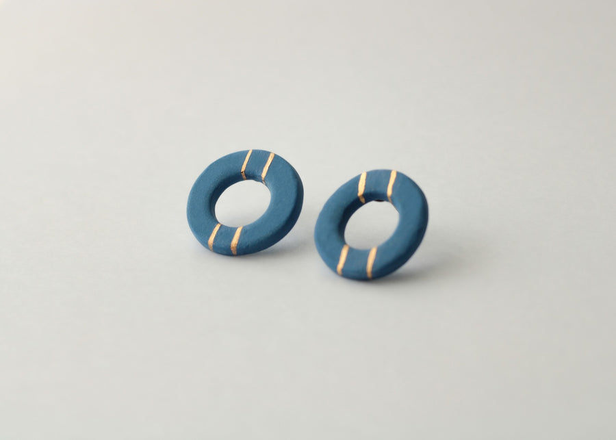 Golden Minimal blue porcelain earring - large size with hole