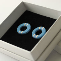 Golden Minimal blue porcelain earring - large size with hole