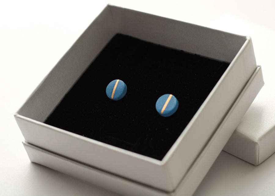 Golden Minimal blue porcelain earring - small size