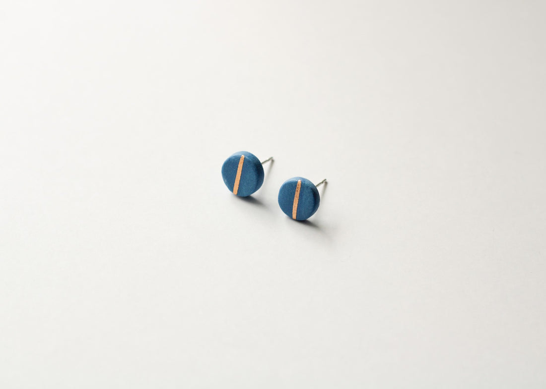 Golden Minimal blue porcelain earring - small size