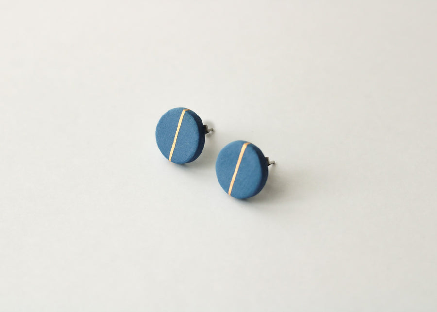 Golden Minimal blue porcelain earring - medium size