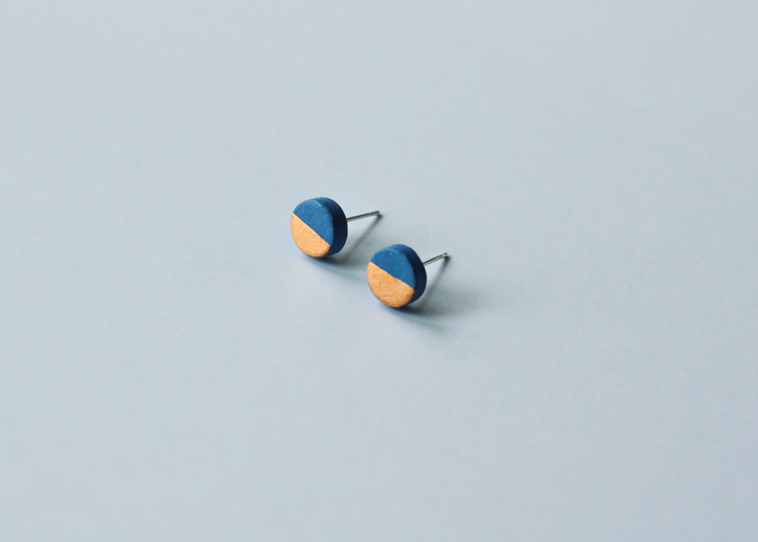 Golden Minimal blue porcelain earring - mini