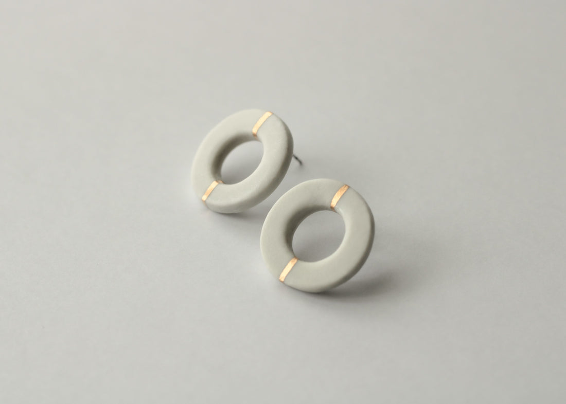 Golden Minimal white porcelain earring - large size with hole