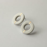 Golden Minimal white porcelain earring - large size with hole