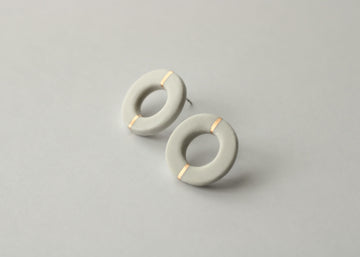 Golden Minimal white porcelain earring - large size with hole