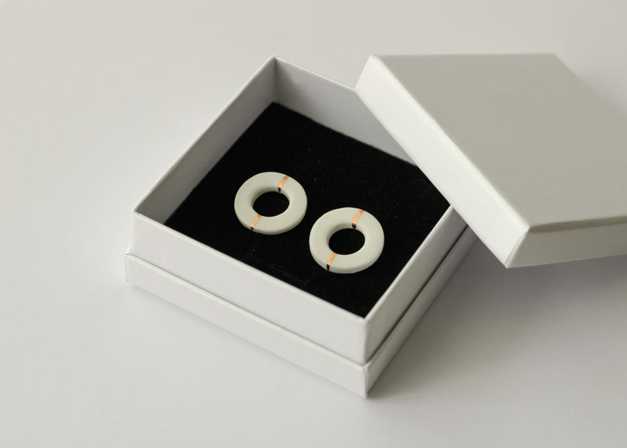 Golden Minimal white porcelain earring - large size with hole