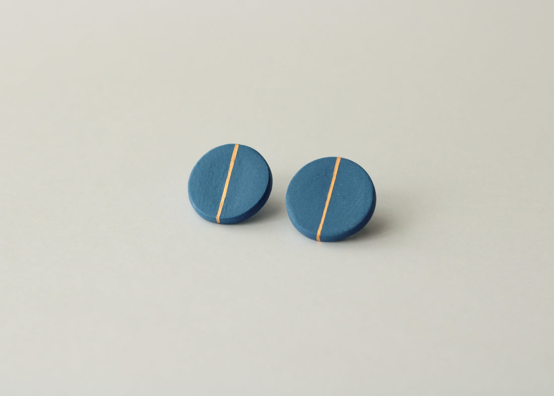 Golden Minimal blue porcelain earring - large size