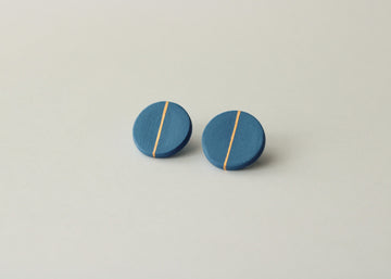 Golden Minimal blue porcelain earring - large size