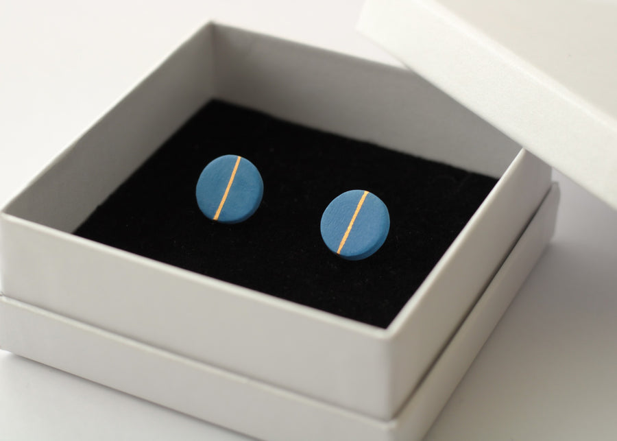 Golden Minimal blue porcelain earring - medium size